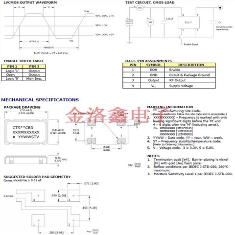 CB3LV-3I-6M0000,HCMOS輸出晶振,歐美進口CTS晶振