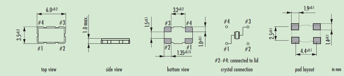 低頻貼片型諧振器,6.0*3.5mm進口晶體,JXS63晶振