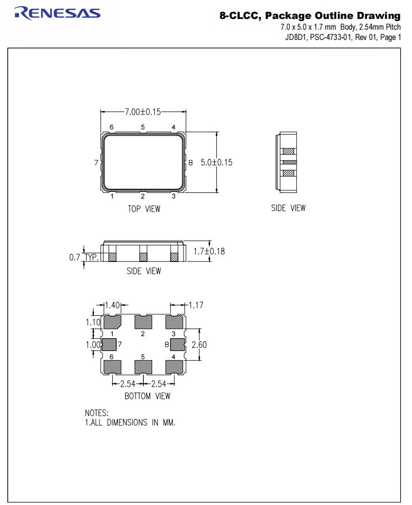 瑞薩可編程晶振,XPL736100.000000I,7050mm晶振,6G通信設備晶振